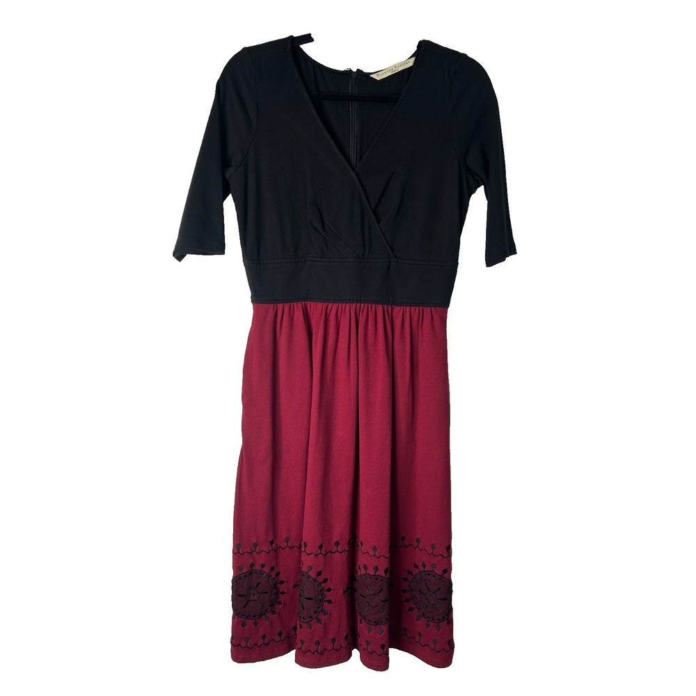 Wayward Fancies eShakti Dress Size S-4 Black Burgundy‎ Aztec Tribal Embroidery